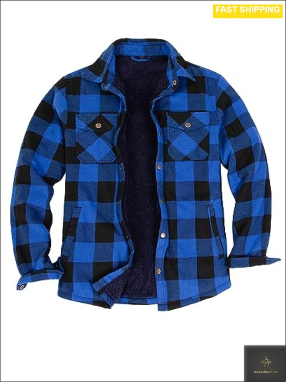 Men's Sherpa Lined Flannel Shirt Jacket Snap Button Overshirt